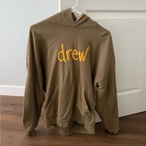 drew house Brown Hoodie with Yellow Logo
